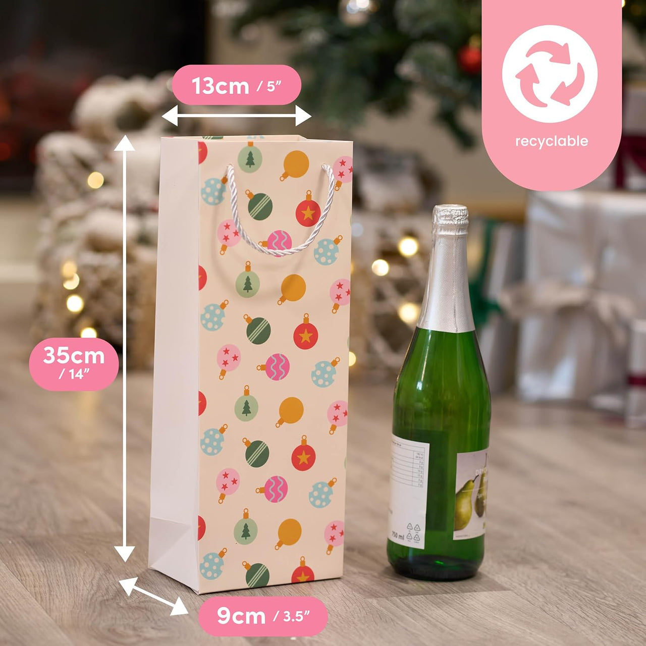 12 Christmas Wine Gift Bags with Sturdy Rope Handles in Festive Pastel Xmas Designs, Gift Bottle Bags - liquidation.store