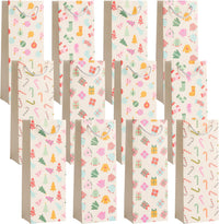 12 Christmas Wine Gift Bags with Sturdy Rope Handles in Festive Pastel Xmas Designs, Gift Bottle Bags - liquidation.store