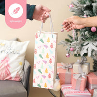 12 Christmas Wine Gift Bags with Sturdy Rope Handles in Festive Pastel Xmas Designs, Gift Bottle Bags - liquidation.store