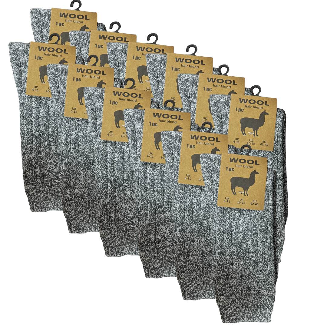 12 Pack Alpaca Wool Blend Chunky Socks - Dark Grey (Size 6 - 11) - liquidation.store