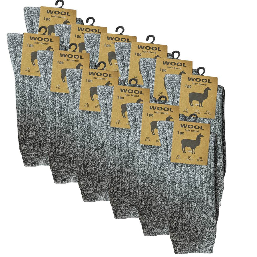 12 Pack Alpaca Wool Blend Chunky Socks - Dark Grey (Size 6 - 11) - liquidation.store