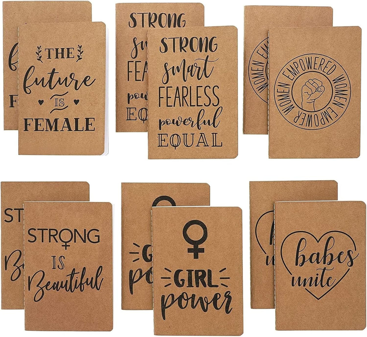 12 Pack Kraft Notebook Expansion - Feminism Designs, 6 Styles - liquidation.store