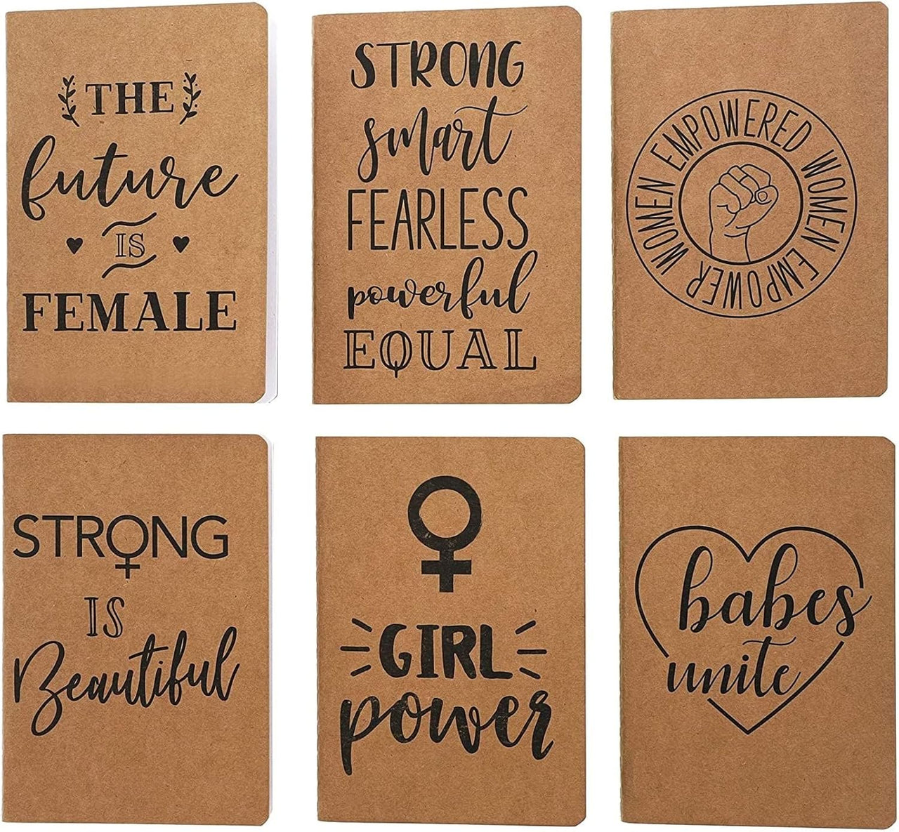 12 Pack Kraft Notebook Expansion - Feminism Designs, 6 Styles - liquidation.store