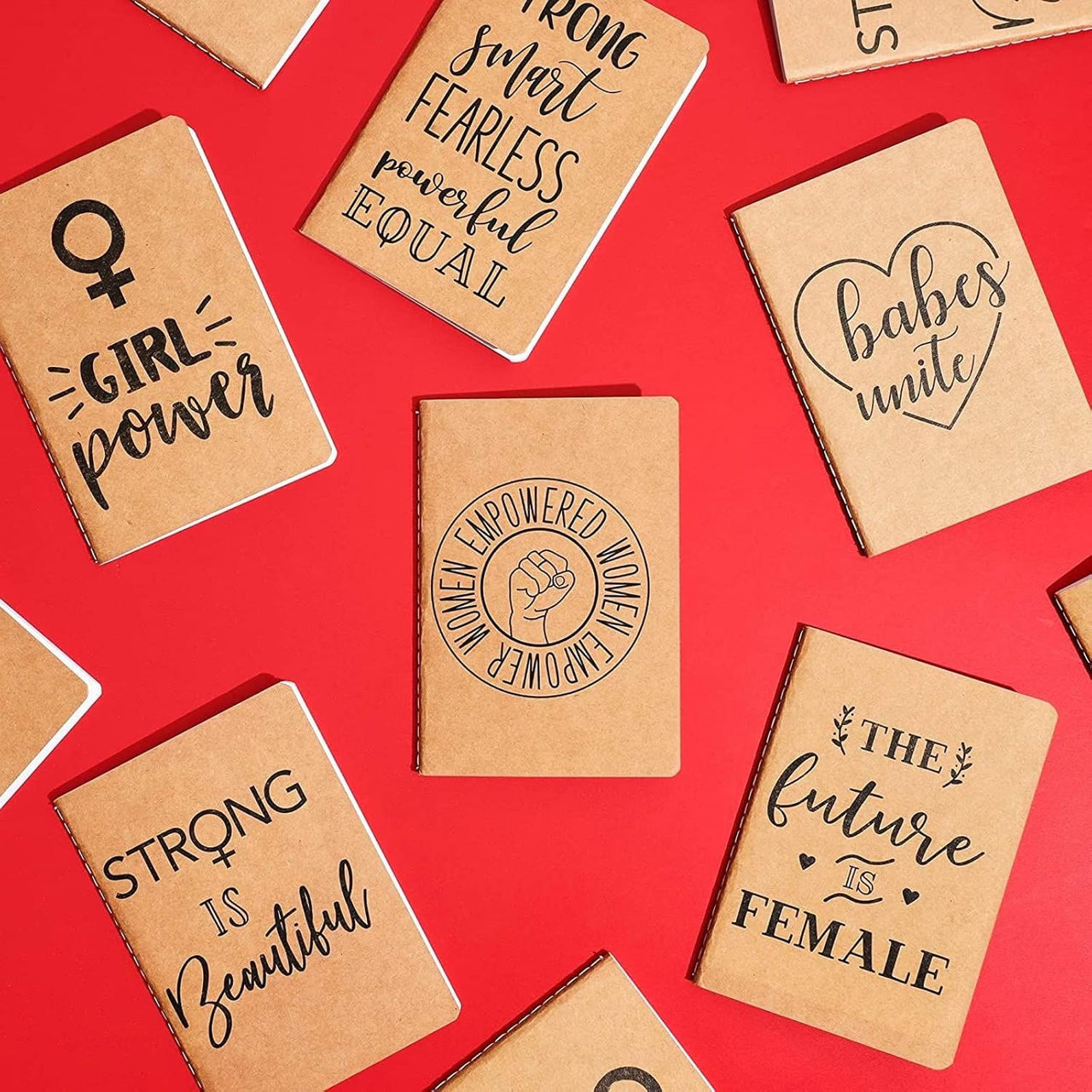12 Pack Kraft Notebook Expansion - Feminism Designs, 6 Styles - liquidation.store