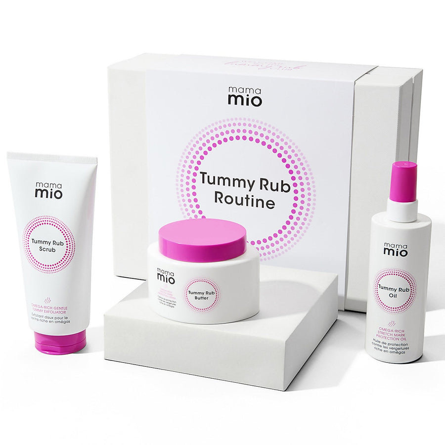 Mama Mio Tummy Rub Routine 3-piece pregnancy skincare set