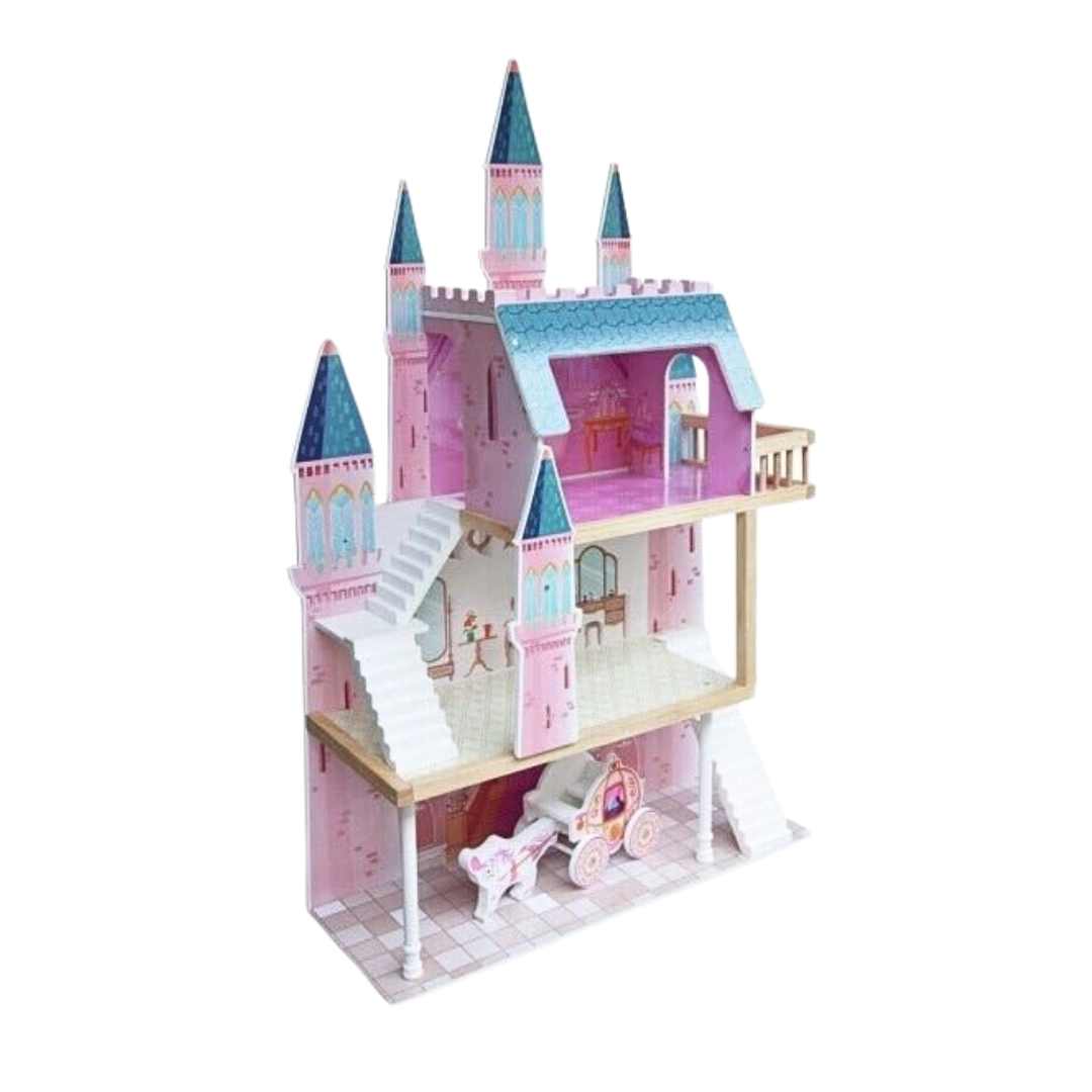 135cm Cocoland Wooden Fantasy Castle and Carriage Doll House - liquidation.store