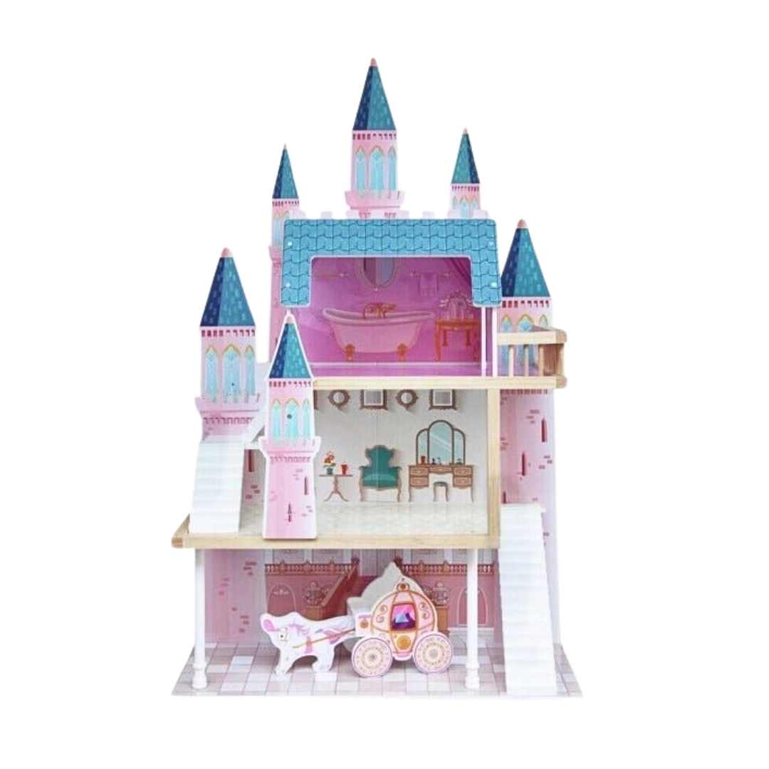 135cm Cocoland Wooden Fantasy Castle and Carriage Doll House - liquidation.store