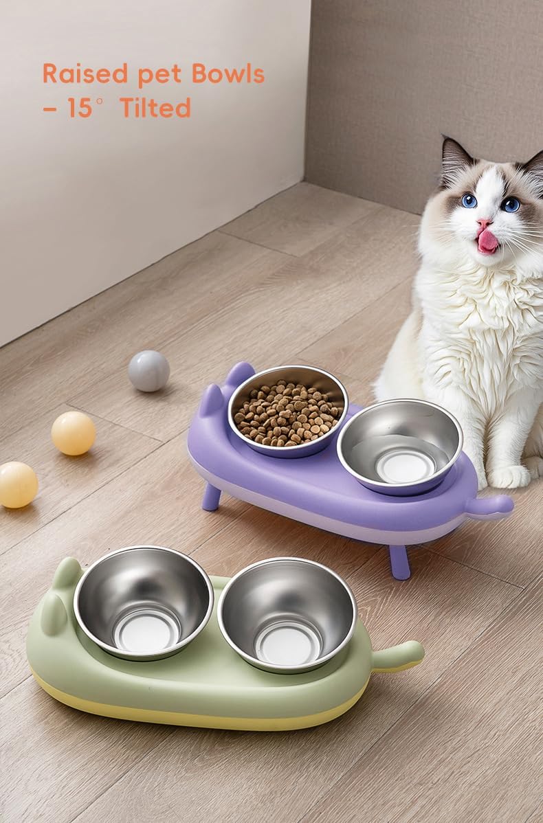 15° Elevated Cat Food Bowls For Cats & Small Dogs - Green - liquidation.store