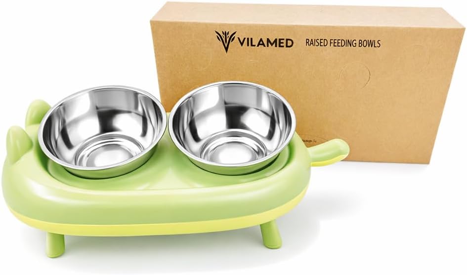 15° Elevated Cat Food Bowls For Cats & Small Dogs - Green - liquidation.store