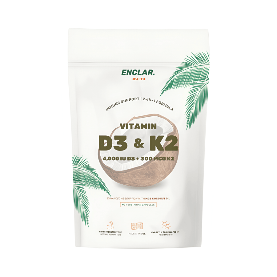 Enclar Health Vitamin D3 + K2 capsules close up