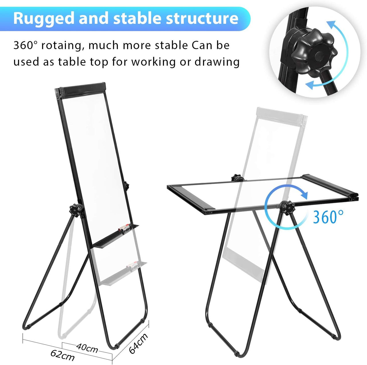 2 in 1 Magnetic Dry Board Whiteboard with Adjustable Easel Double Sided - 90x60cm - liquidation.store