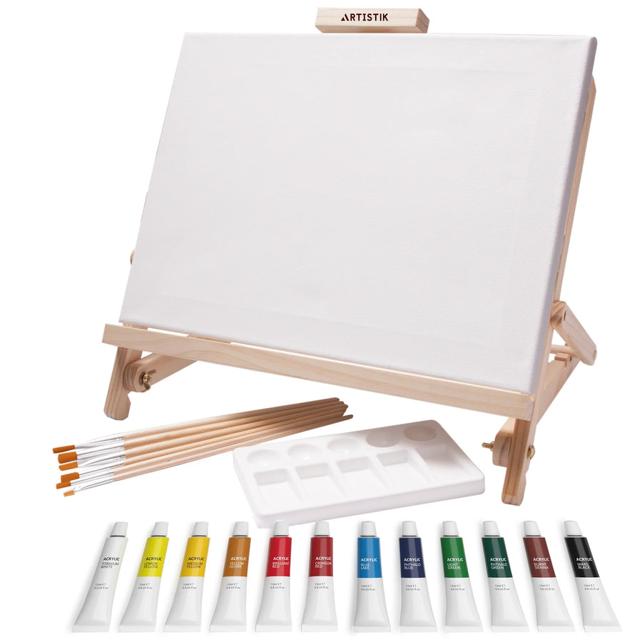 ARTISTIK 21-Piece Acrylic Wooden Easel Set – Complete Beginner Painting Kit