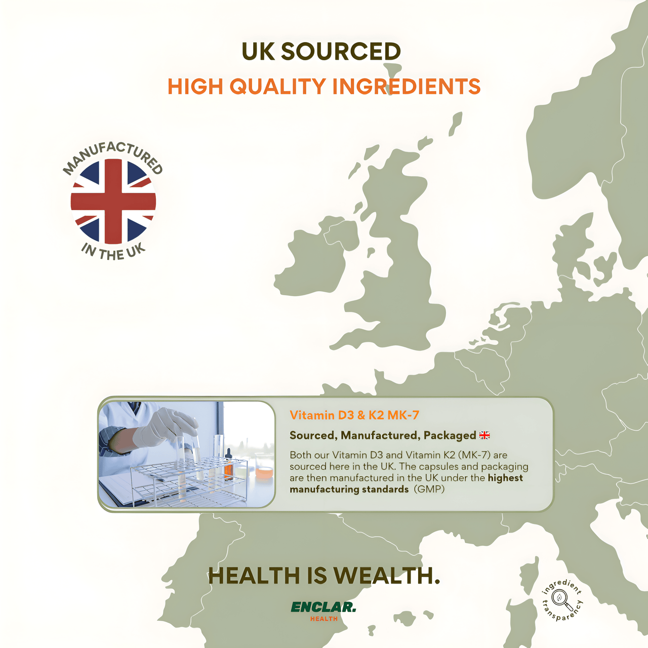Enclar Health Vitamin D3 + K2 capsules ingredient benefits