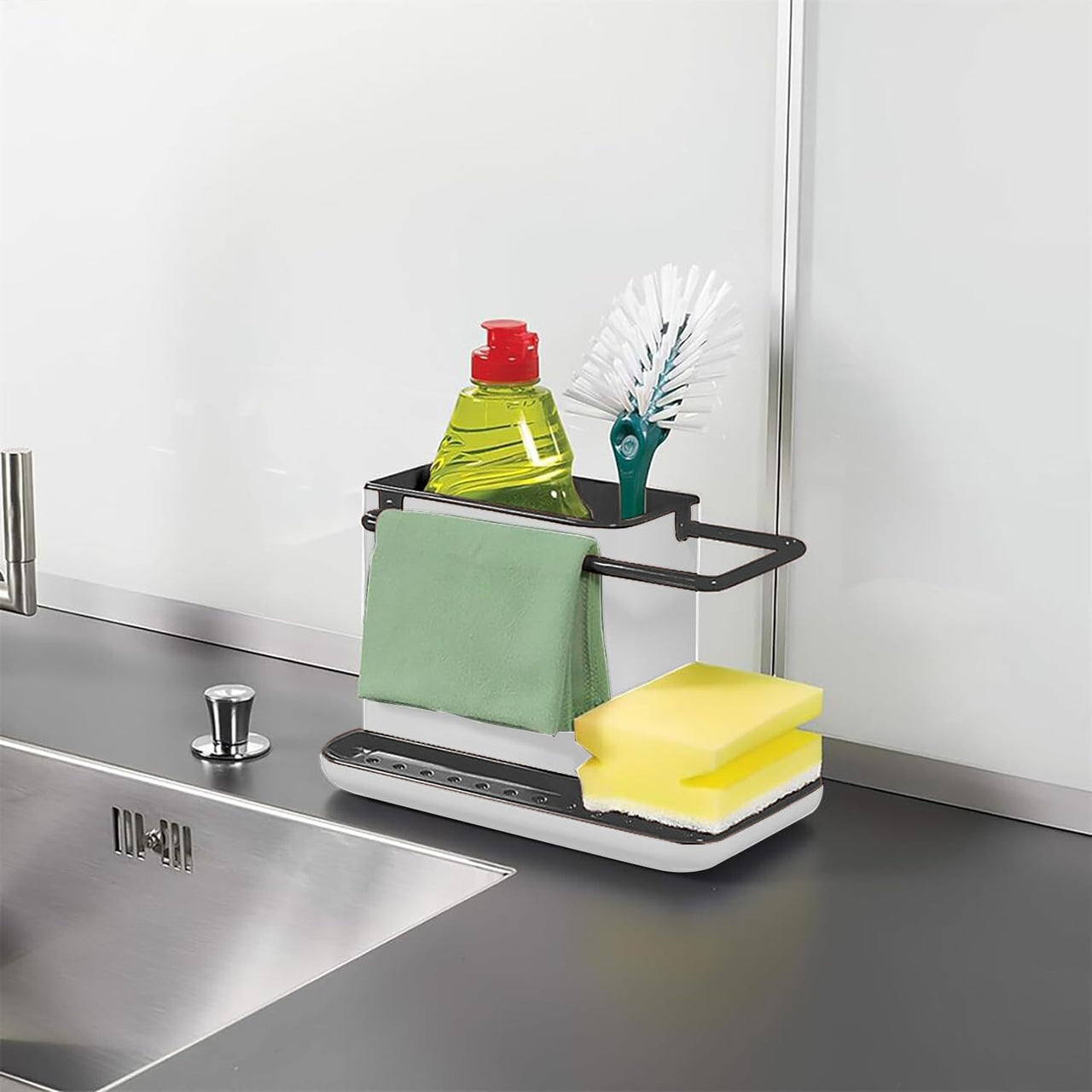 3 - in - 1 Kitchen Stand Caddy, Organise, Space saver - Green/White - liquidation.store