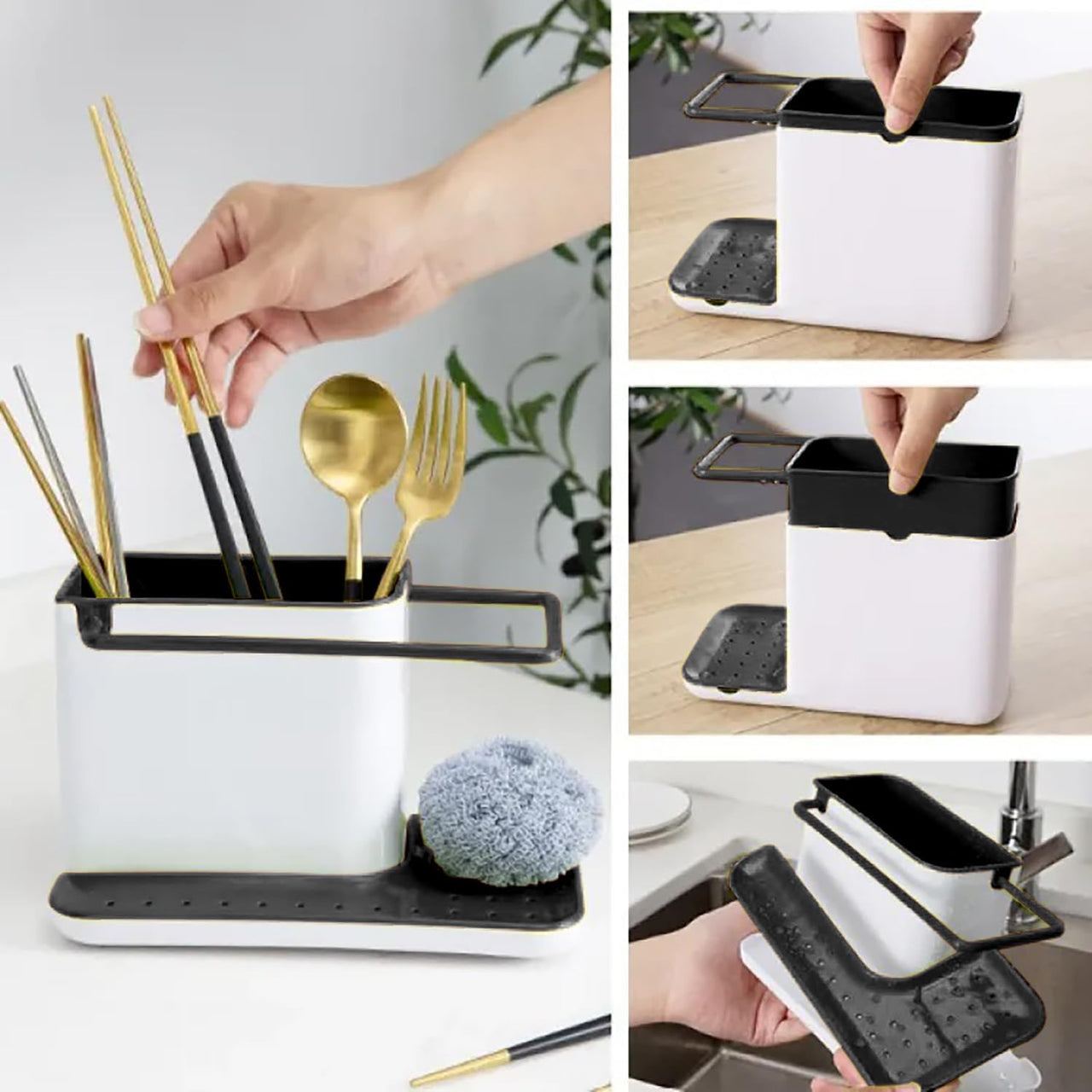 3 - in - 1 Kitchen Stand Caddy, Organise, Space saver - Green/White - liquidation.store