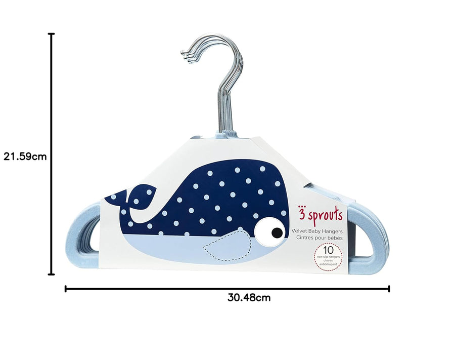3 Sprouts Baby Hangers - Non - slip Velvet hangers for Nursery - Whale Blue - liquidation.store