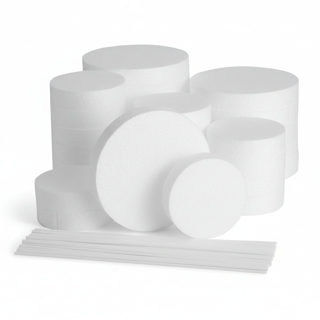 30 Craft Foam Circles with 30 Plastic Dowels (2 Sizes) - liquidation.store