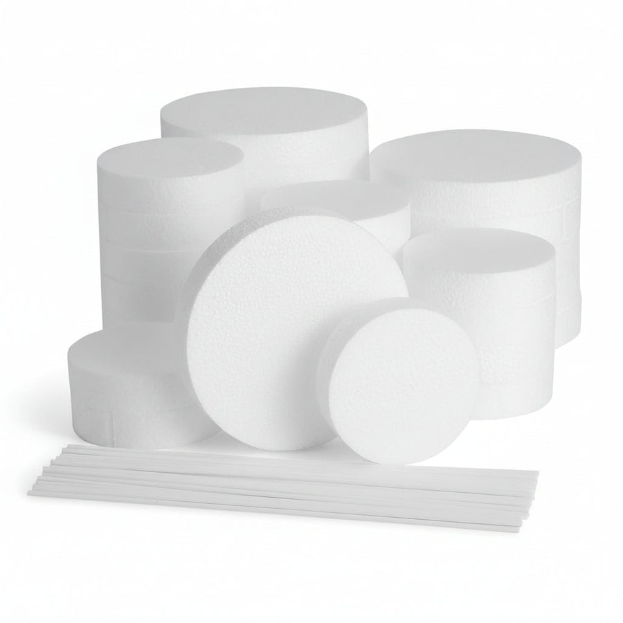 30 Craft Foam Circles with 30 Plastic Dowels (2 Sizes) - liquidation.store