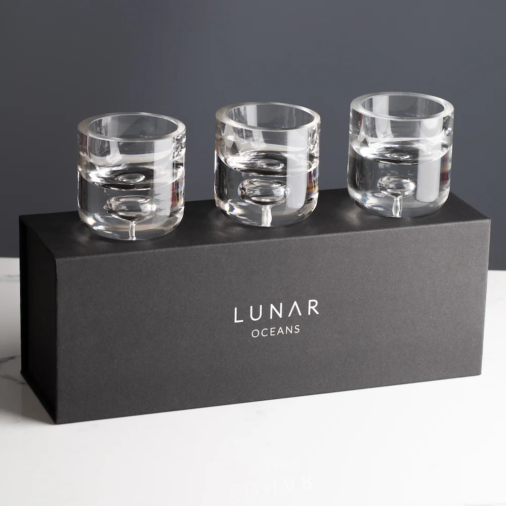 Lunar Oceans Crystal Glass Tealight holders Set of 3