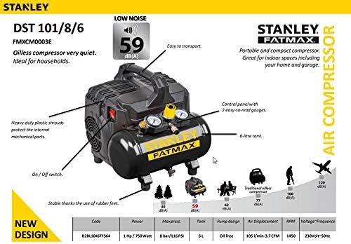 Stanley Fatmax DST 101/8/6 - 8 bar 6 litre Silent Air Compressor