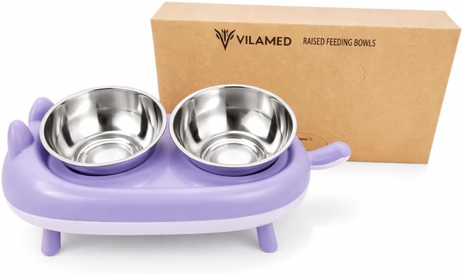 15° Elevated Cat Food Bowls For Cats & Small Dogs - Purple