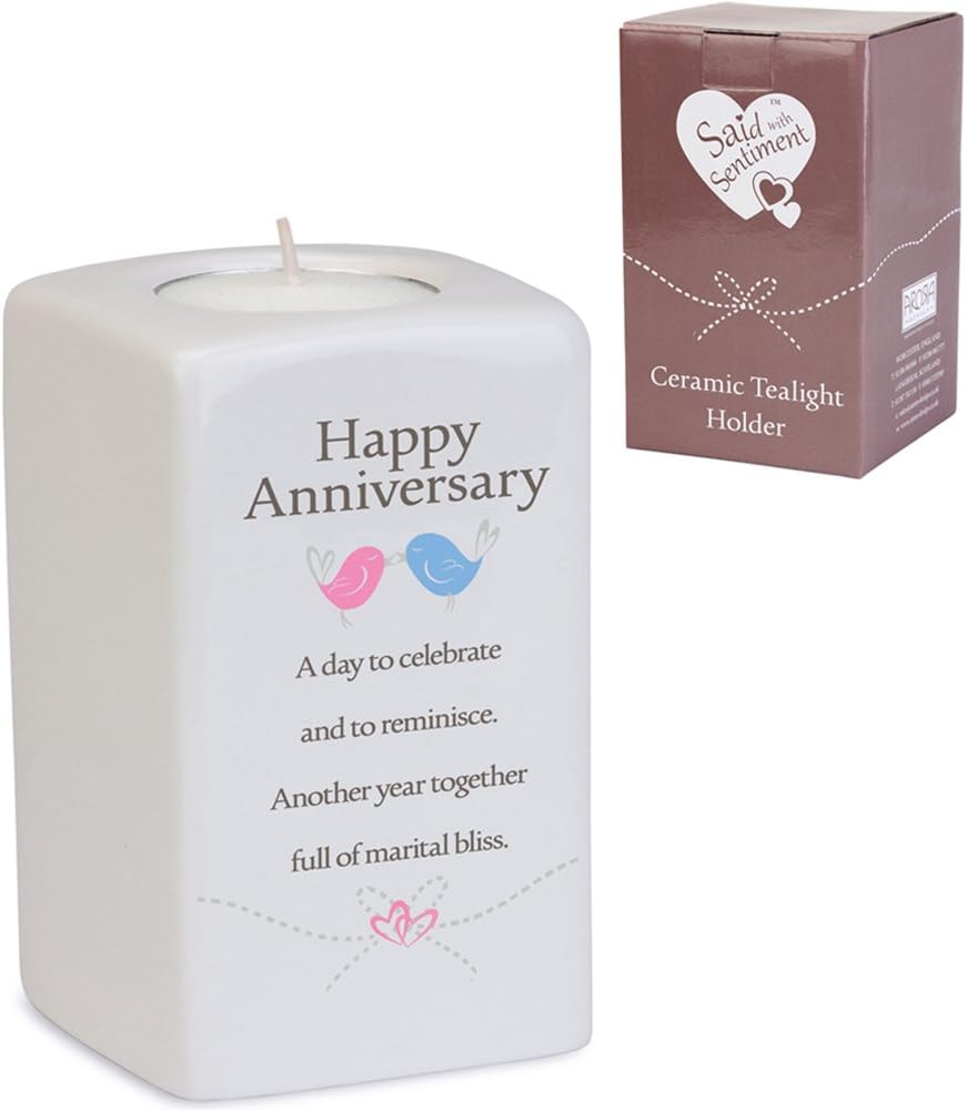 Said with Sentiment Square Ceramic Tea Light Holder - Happy Anniversary