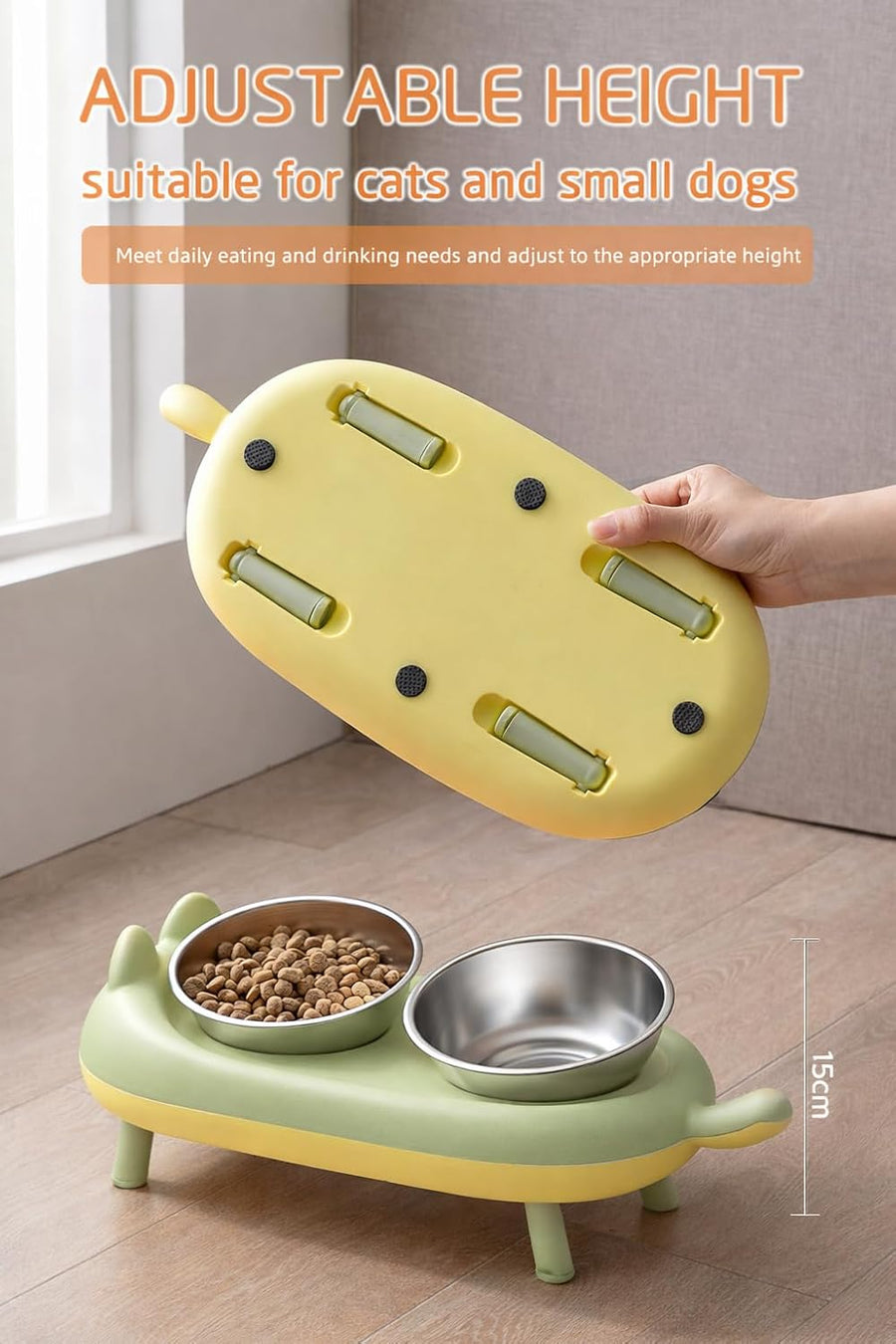 15° Elevated Cat Food Bowls For Cats & Small Dogs - Green