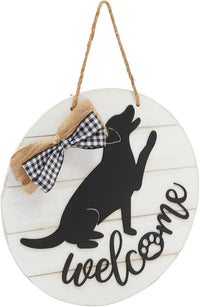 Round Wooden Hanging Welcome Sign for Front Door (12 x 12 Inch)