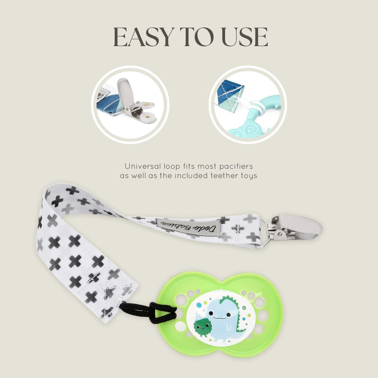 Dodo Babies Teething Toy & Pacifier Clip Set -  Baby Shower Gift Set