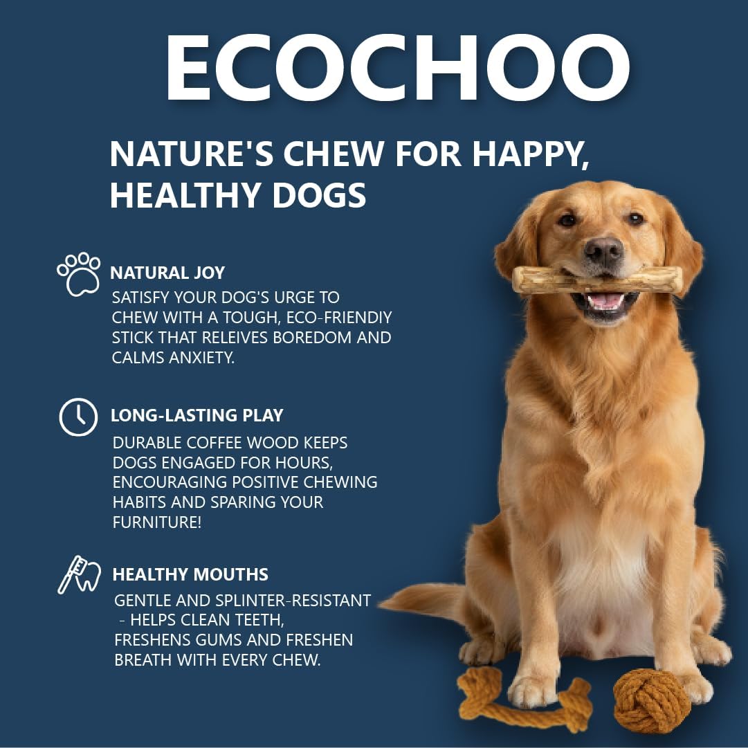 Coffee Wood Chew & Twisted Premium Rope Ring Toy – Natural Chew & Toy for Dogs - Small/Medium