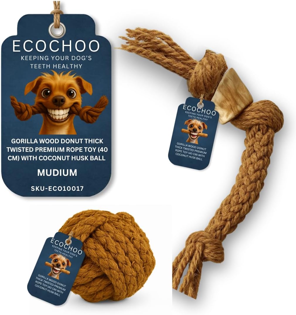 EcoChoo Donut Thick Twisted Premium Rope Toy (30 cm) & Coconut Husk Ball