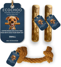 Coffee Wood Dog Chew Triple Pack with Coco Husk Rope Toy - Small Dog