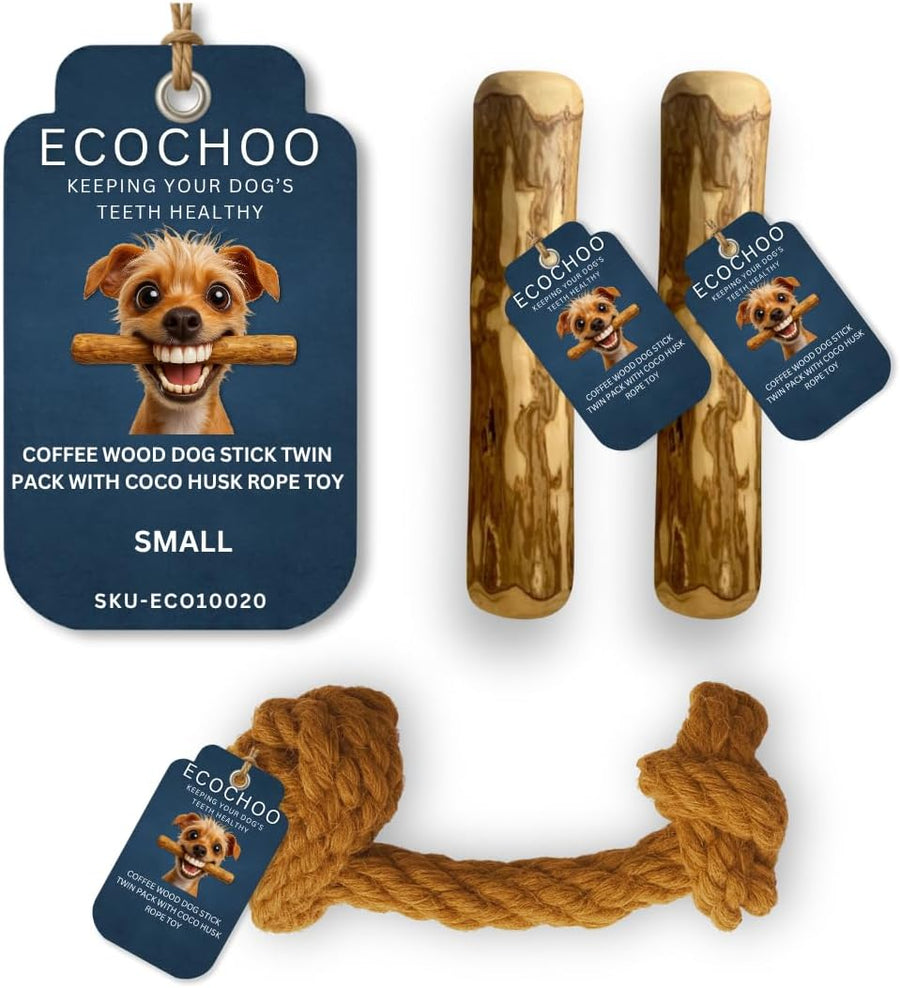 Coffee Wood Dog Chew Triple Pack with Coco Husk Rope Toy - Small Dog