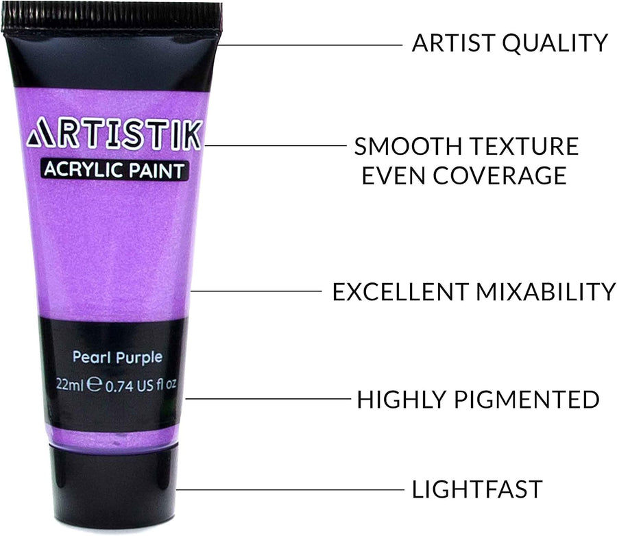 ARTISTIK Acrylic Paint Tube Set of 32 – 22ml Tubes with 3 Brushes