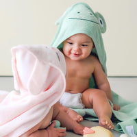 CuddleBug Cotton Hooded Baby Towel & Wash Mitt Set - Frog Sage Green