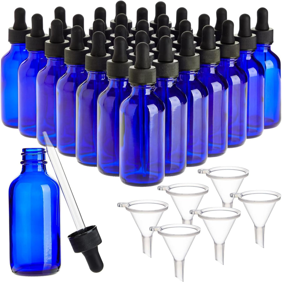 Juvale Mini Blue Glass Dropper Bottles - 2 fl oz 24-Pack