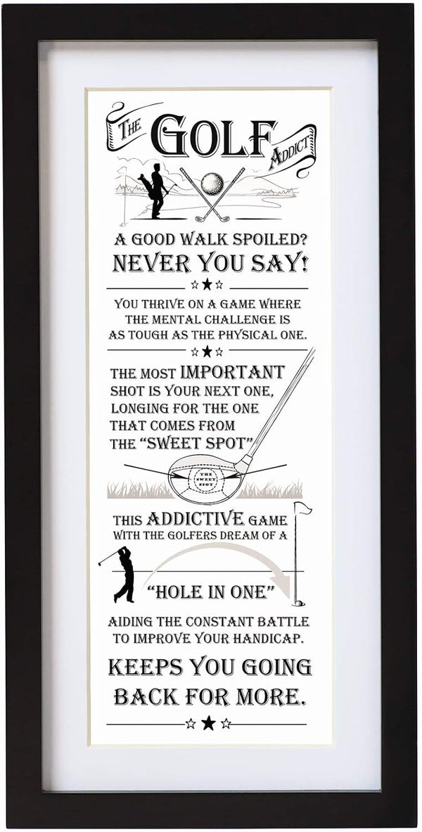 Printed Word Poster - Black Wooden Framed Wall Art Picture - Golf Addict