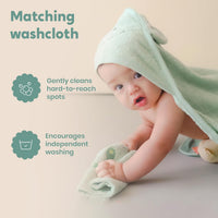 CuddleBug Cotton Hooded Baby Towel & Wash Mitt Set - Frog Sage Green