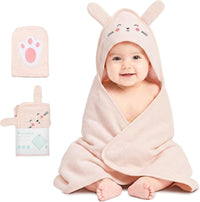 CuddleBug Cotton Hooded Baby Towel & Wash Mitt Set - Bunny Blush Pink