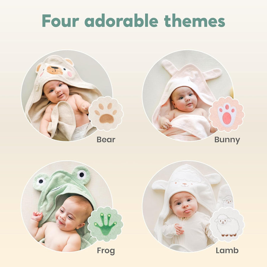 CuddleBug Cotton Hooded Baby Towel & Wash Mitt Set - Frog Sage Green