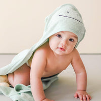 CuddleBug Cotton Hooded Baby Towel & Wash Mitt Set - Frog Sage Green