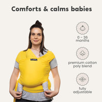 Cuddlebug Baby Wrap Carrier, Soft Stretchy Newborn Sling - 3-16 kg (Yellow)