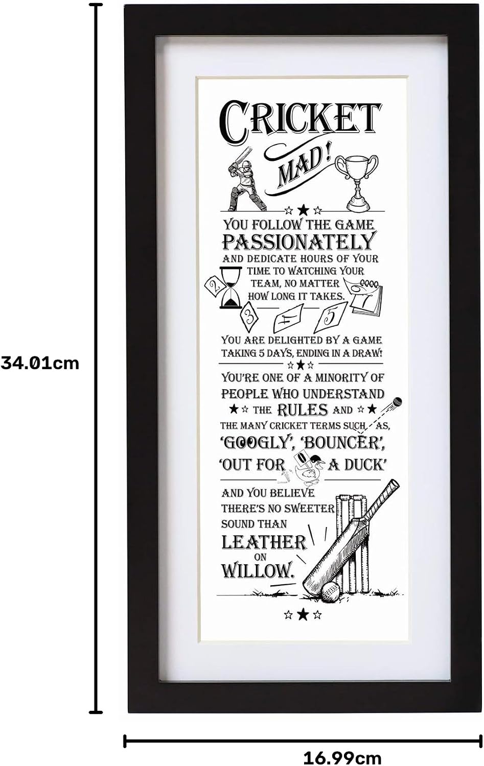 Word Poster-Black Wooden Framed Wall Art Picture - Cricket Mad