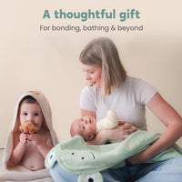 CuddleBug Cotton Hooded Baby Towel & Wash Mitt Set - Frog Sage Green