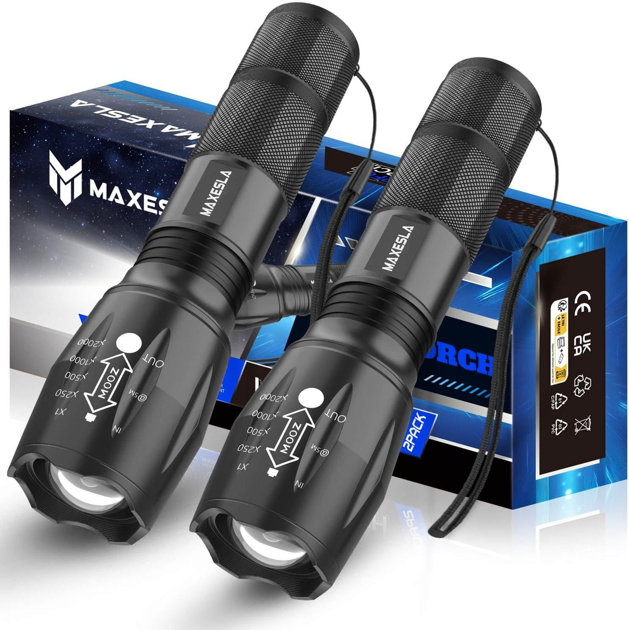 Maxesla FAGORY LED Torch 2000 Lumens - 2 Pack