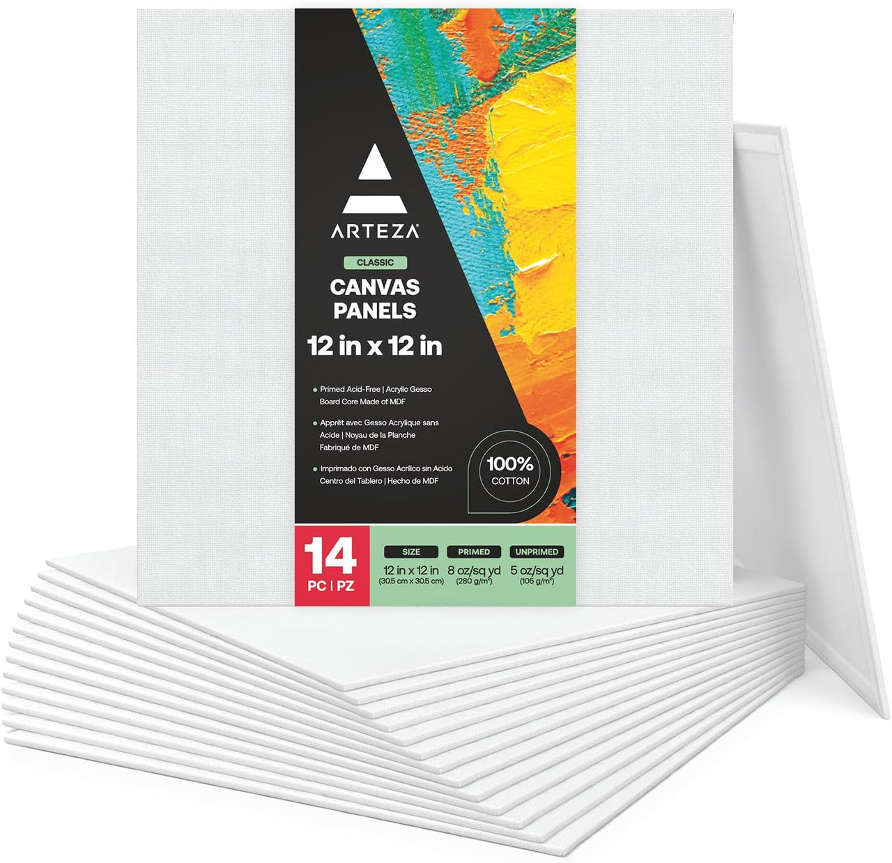 Arteza Canvas Boards 30.5x30.5cm (12"x12") - 14 Pack