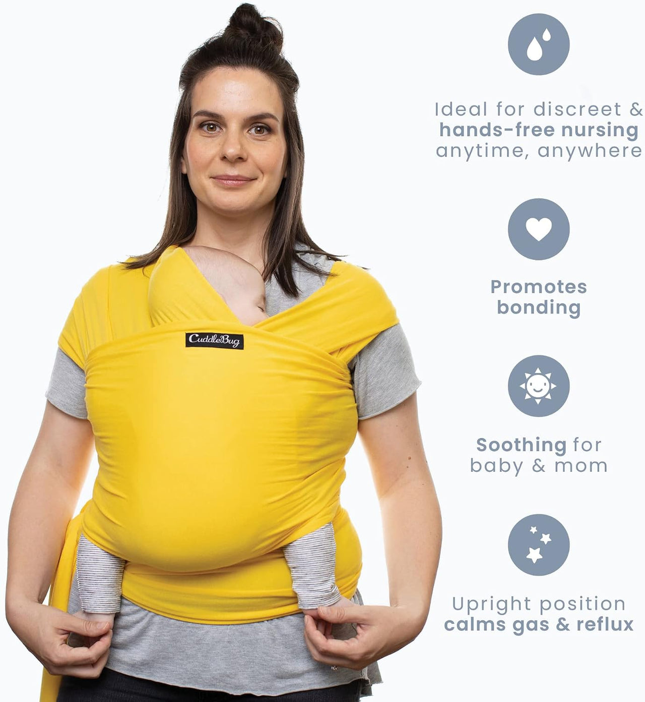 Cuddlebug Baby Wrap Carrier, Soft Stretchy Newborn Sling - 3-16 kg (Yellow)