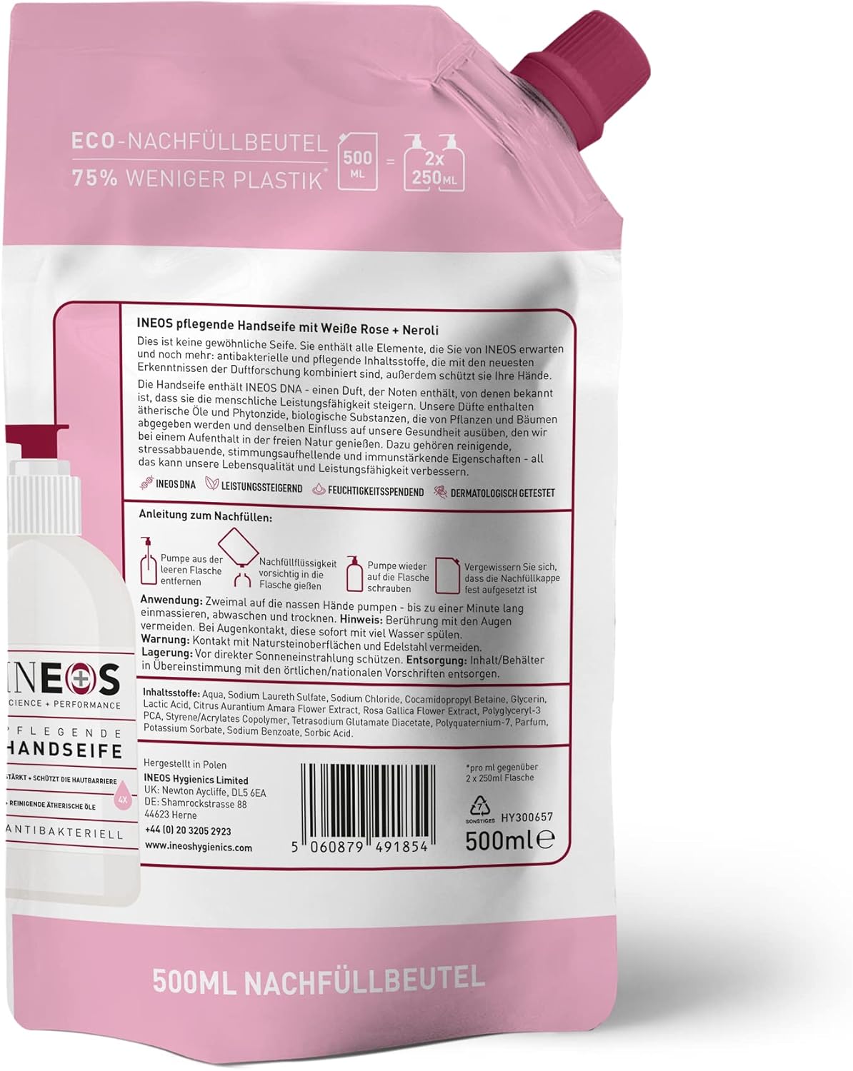 INEOS Moisturising Hand Soap Refills with Rose + Neroli - 500ml X6 Packs