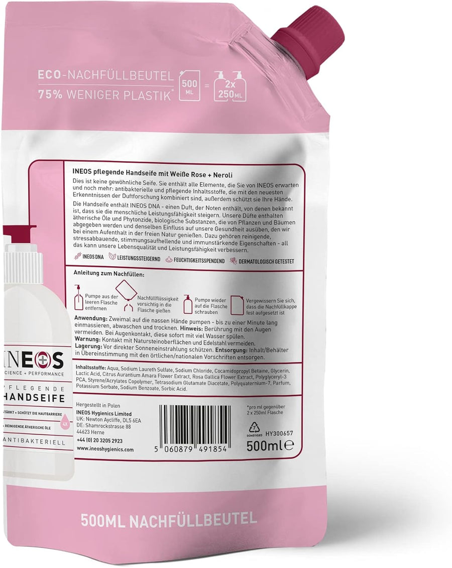 INEOS Moisturising Hand Soap Refills with Rose + Neroli - 500ml X6 Packs