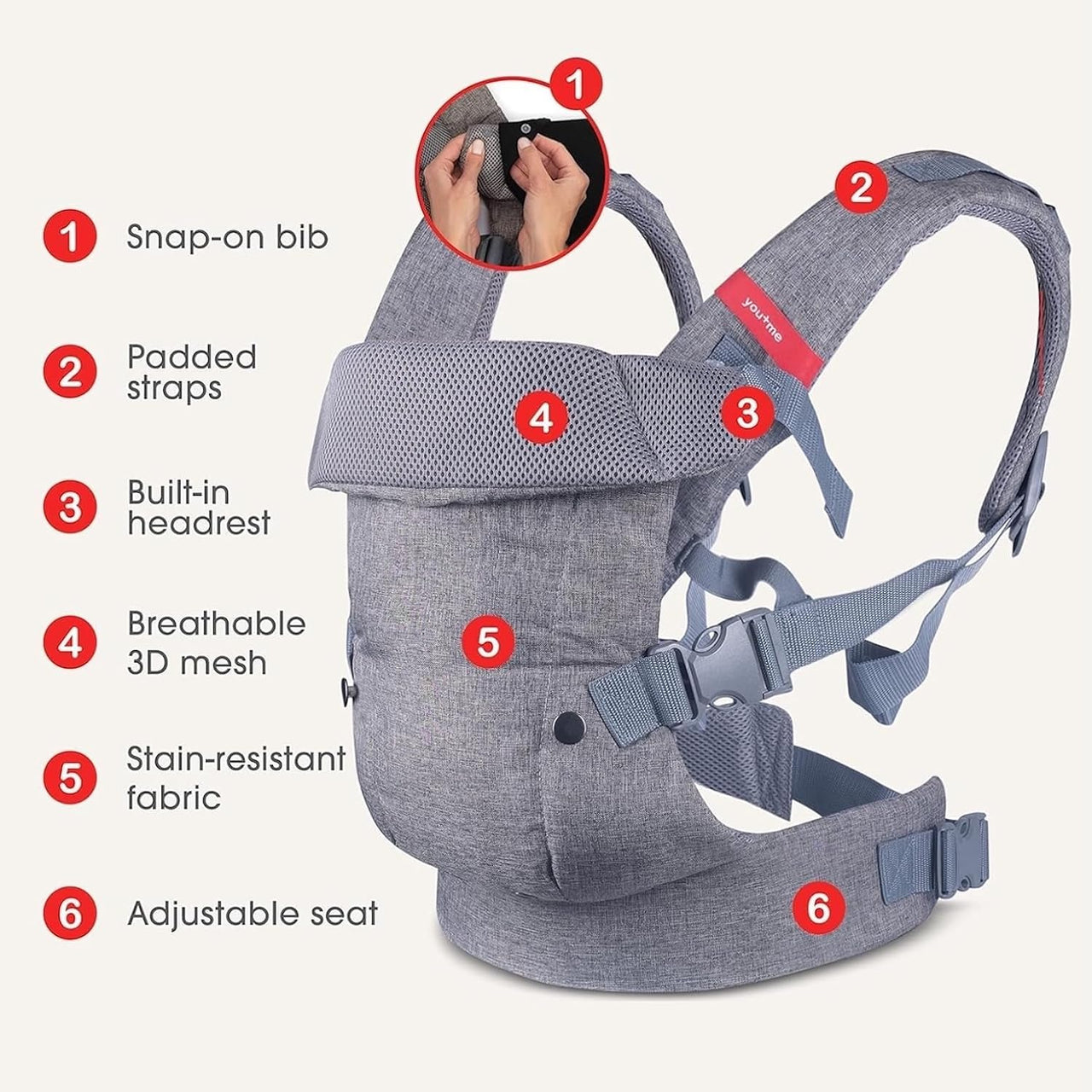 You+ME 4-in-1 Mesh Baby Carrier Newborn to Toddler - 3.5-14.5 kg (Black)